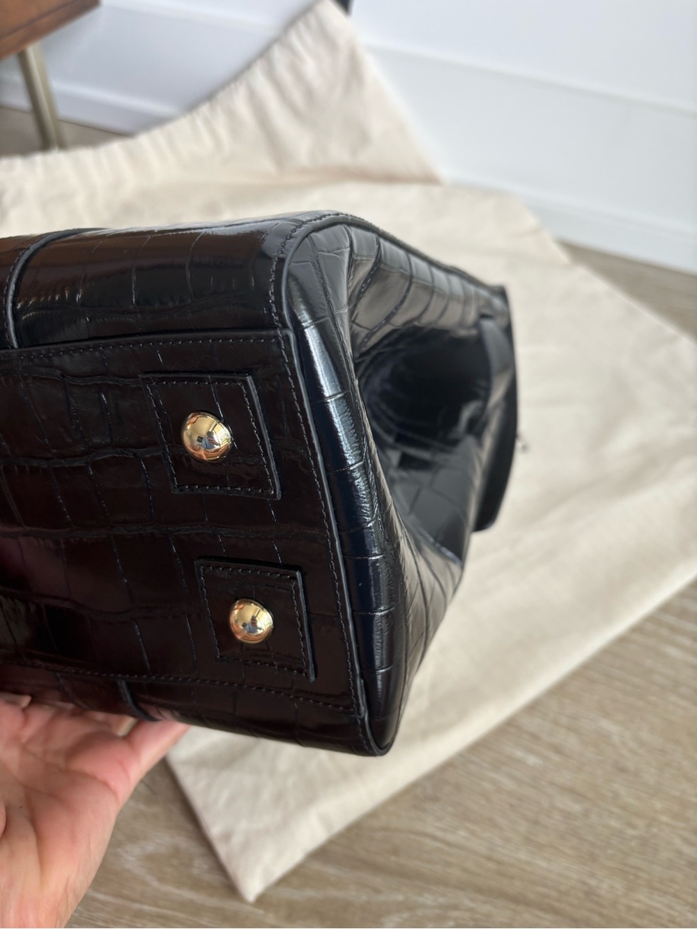 Mulberry Black Croc-Effect Bayswater Top-Handle Satchel with Gold Hardware - Picture 11 of 16